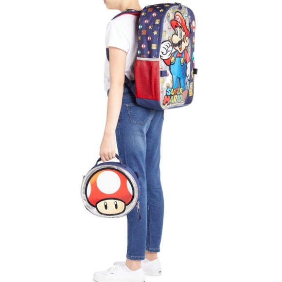 Nintendo Kids Super Mario Bros Backpack w/Lunchbag- 5 piece - Picture 4 of 8
